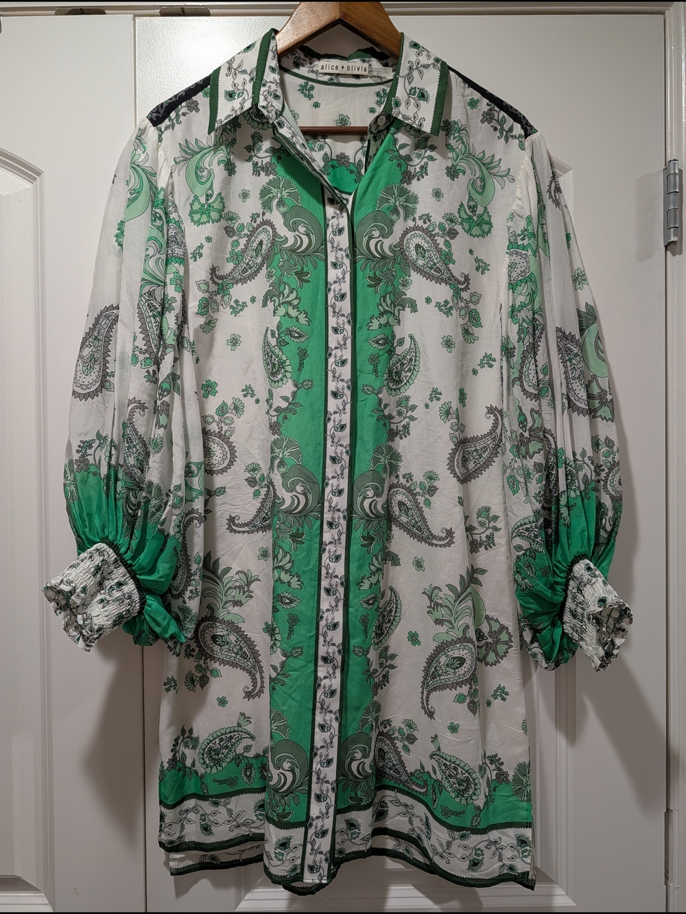 Alice + Olivia Oralia Printed Cotton Silk Blend Mousseline Mini Shirt Dress Sz 6